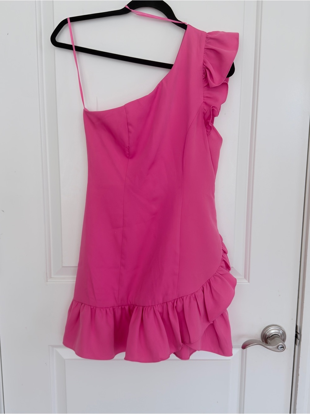 DO+BE One-Shoulder Ruffle Mini Dress in Hot Pink - Picture 3 of 7